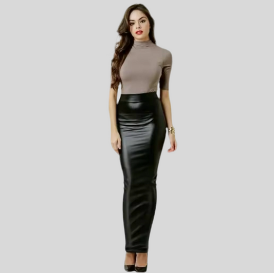 Classic High Waist PU Leather Long Skirt – Celebrity Style | Premium Fit & Timeless Elegance