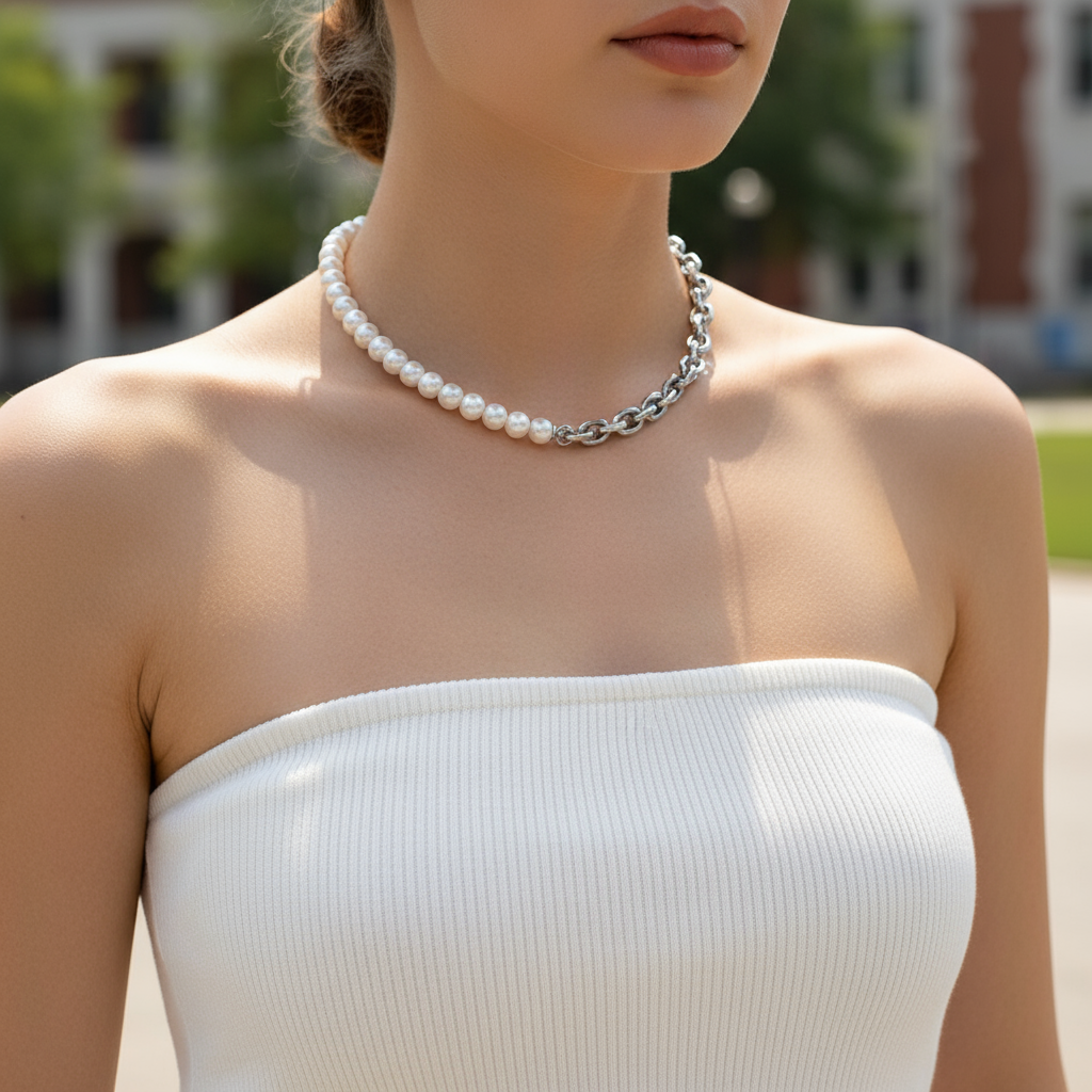 Natural Pearl Necklace With Titanium Steel – Bold Luxury Statement Jewelry For Modern people
