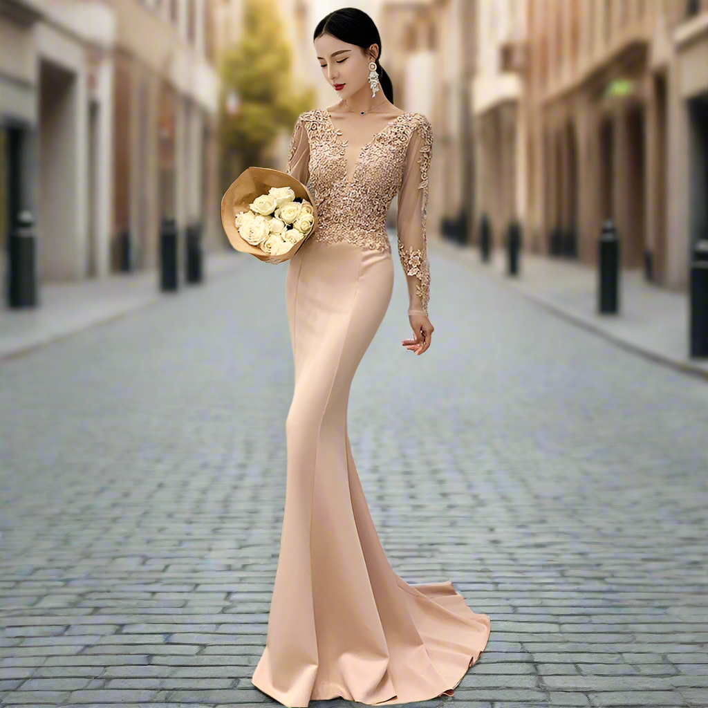 Luxury Heavy Embroidery Evening Dress – High-End Formal Gown for Women in North America