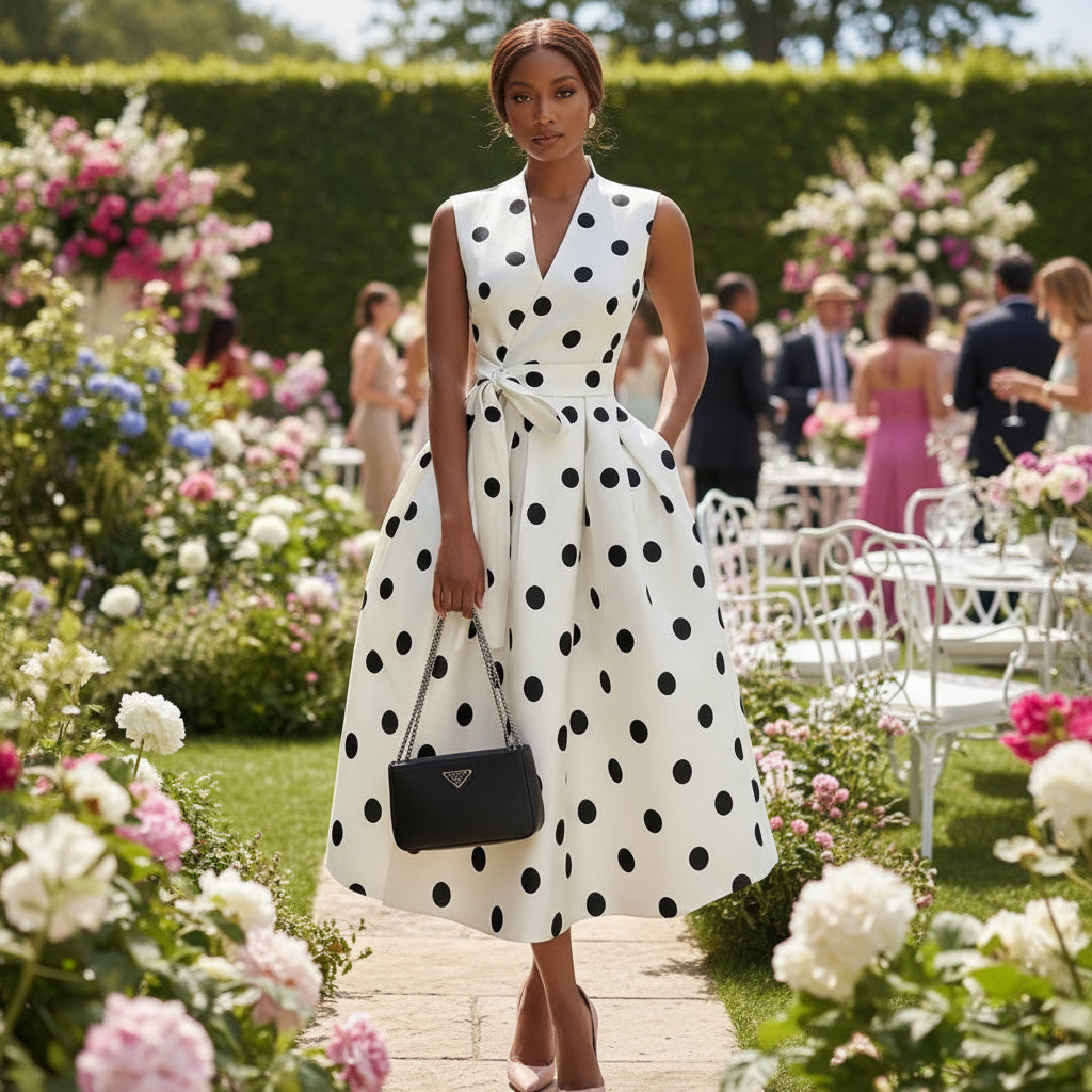Effortless Elegance — Embrace Your Shape in the Chic Polka Dot Slimming Dress