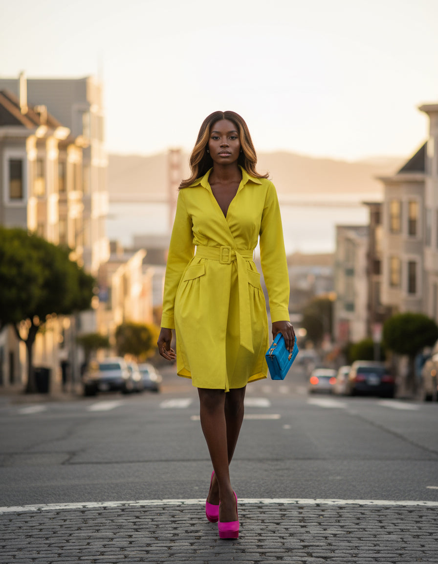 Elevate Your Professional Style with Our Commuter V-Neck Lace-Up Pocket Business Suit Dress!