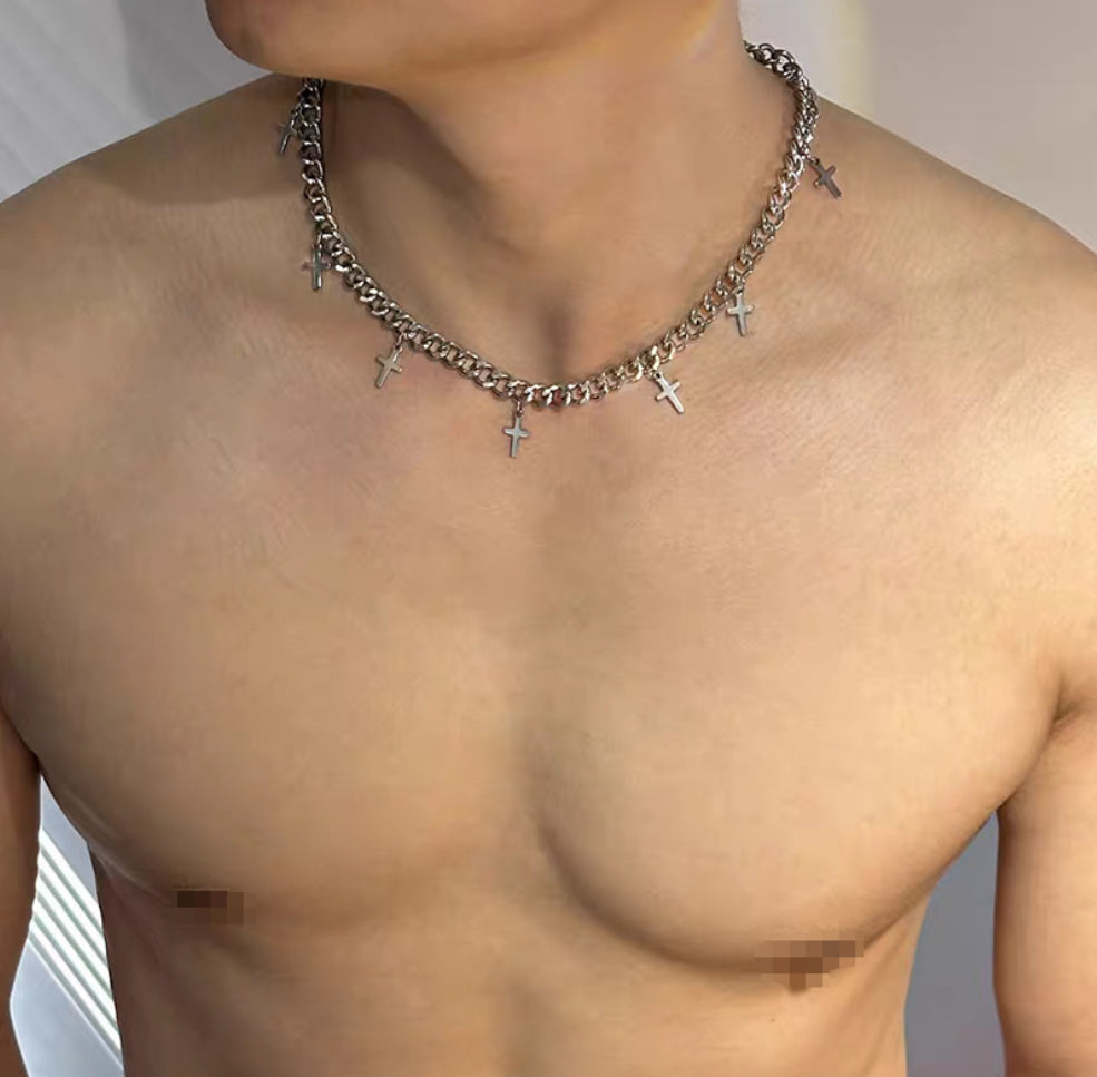 European And American Fashion Men's and women's Fashionable Design Clavicle Chain Cold Style Simple Hip Hop Cross Necklace