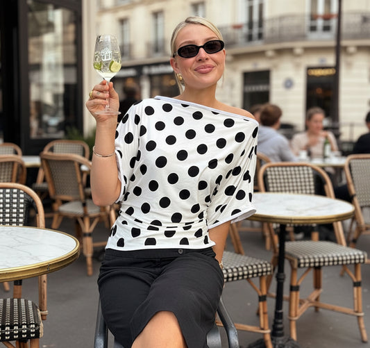 Women's Polka Dot Top Elegant Slant Shoulder
