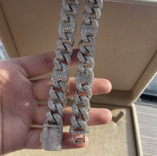 Hip Hop 15mm Three To One Pig Nose Bubble Cuban Chain Necklace Bracelet- Luxury Jewelry