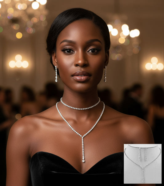 New Europe simple bride Rhinestone Necklace ear suit 2 pieces of wedding jewelry sweater chain