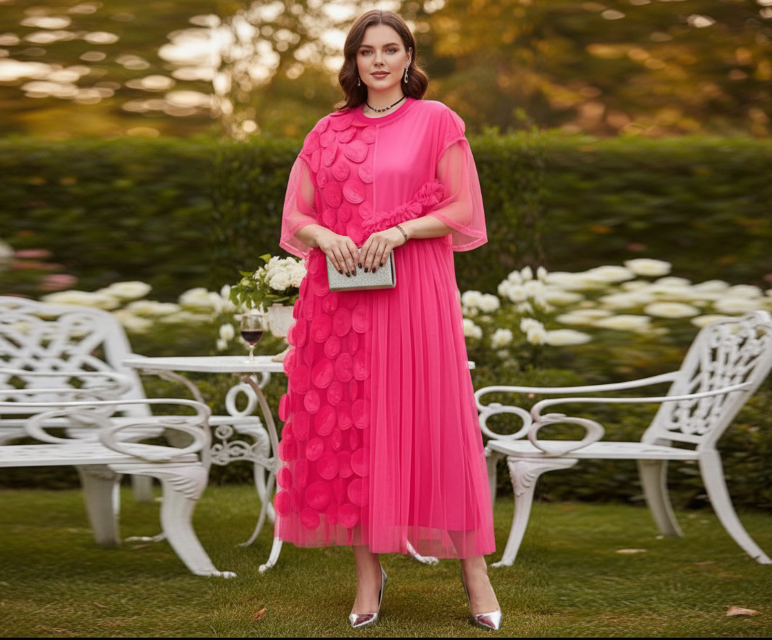 New Trendy 3D Women's Loose Plus Size Floral Polka Dot Dress