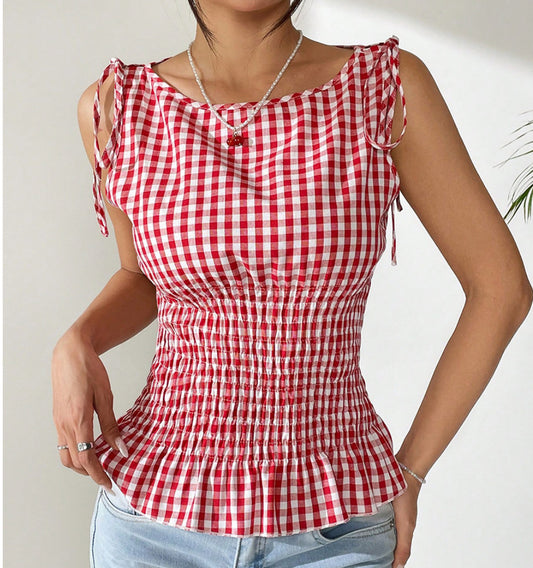 Plaid Camisole Sleeveless Lace Vest – Chic Layering Piece for Casual & Dressy Looks