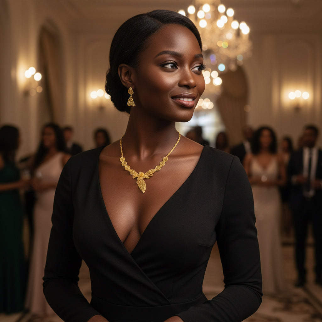 Exclusive Premium Dubai Gold and European Bridal/ women’s Necklace Earrings Hollow Carved Jewelry