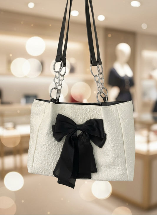 Chanel inspired Trendy Bow Tote Large Capacity Canvas Shoulder Bag