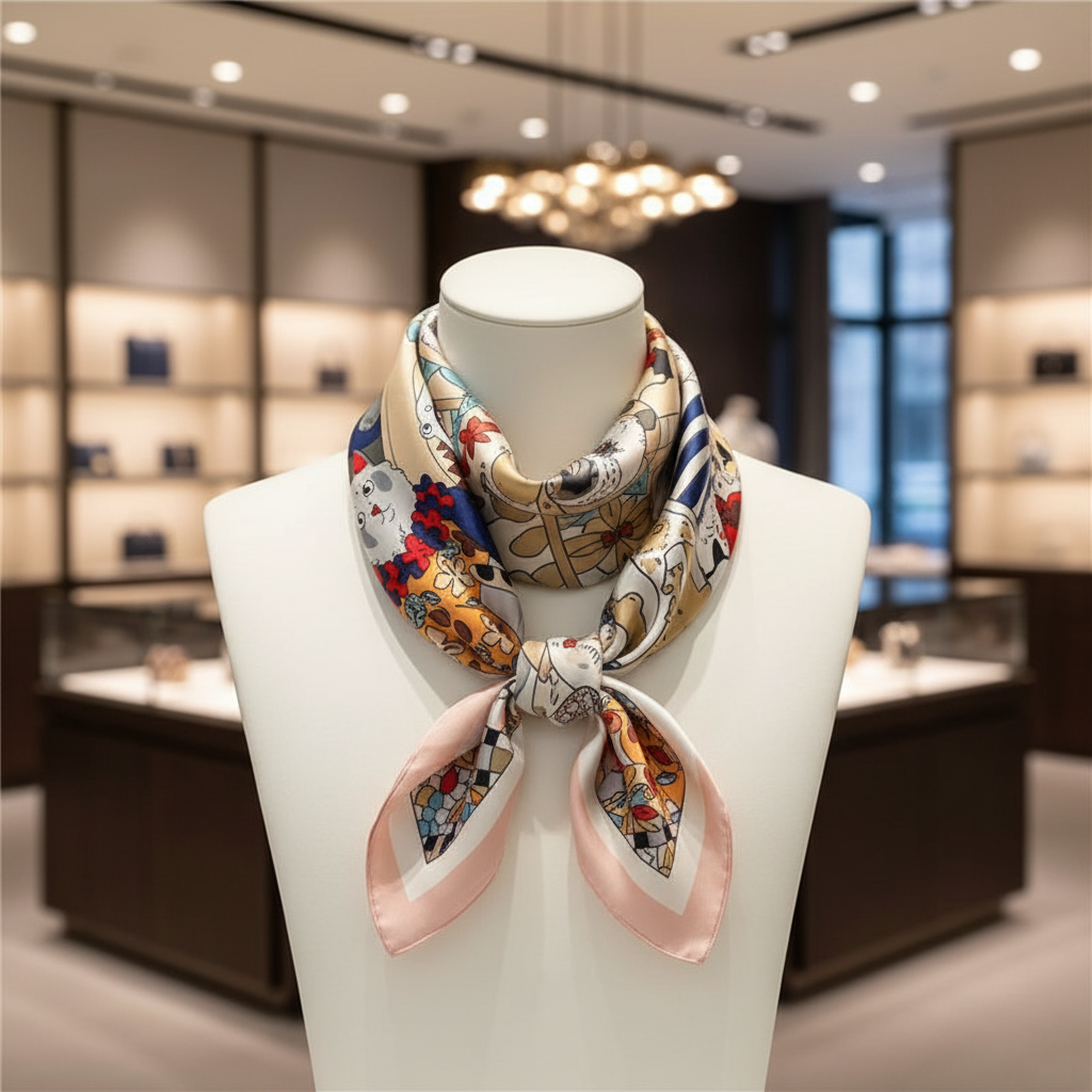Runway inspired Spring And Summer Cartoon Cute Silk Scarf Decoration