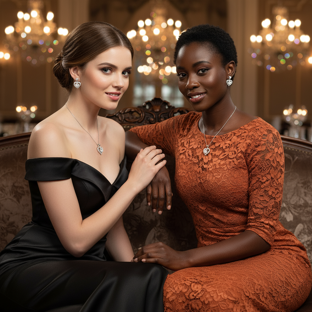 Love Design Silver Necklace Earrings Ring Suit Women