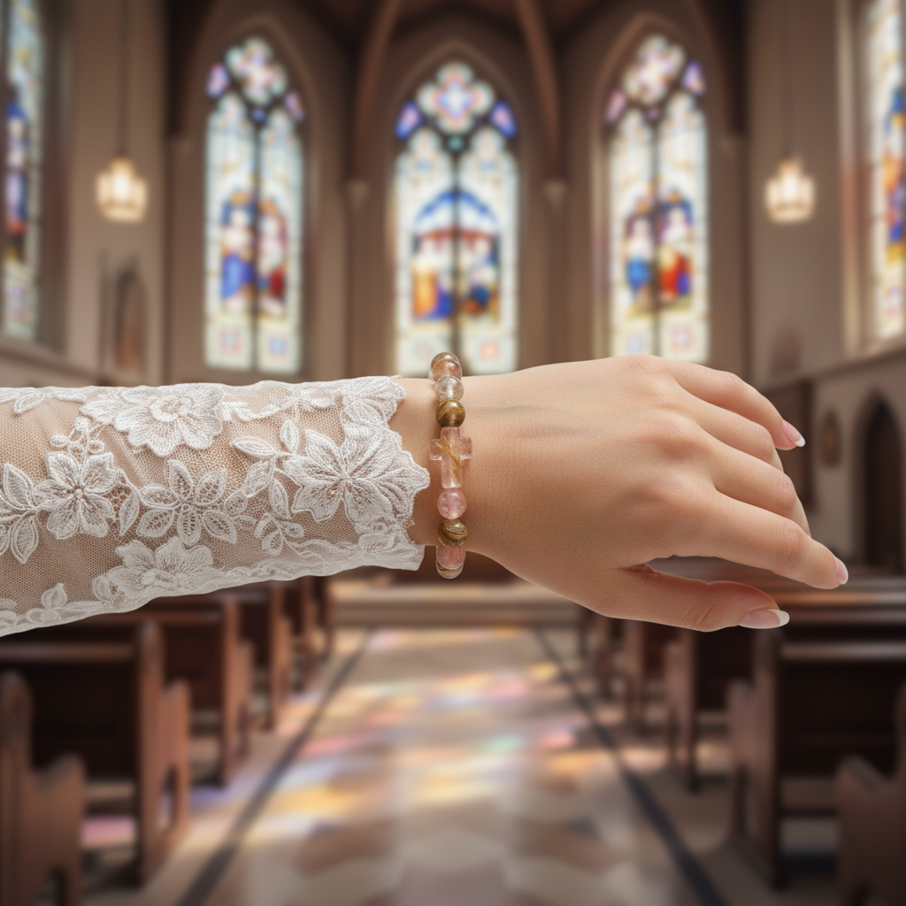 High quality Stone Bead Cross Bracelet for Women – Simple Retro Faith & Style Jewelry