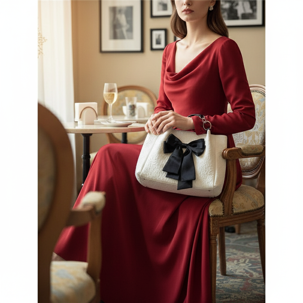 Chanel inspired Trendy Bow Tote Large Capacity Canvas Shoulder Bag