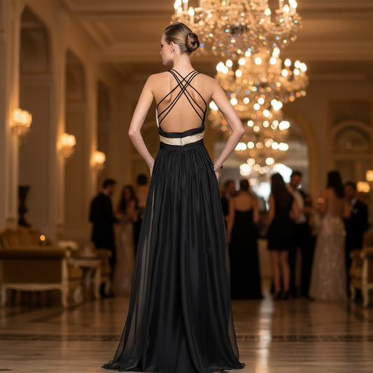 European & American V-Neck Backless Maxi Dress – Bold Elegance for Every Occasion