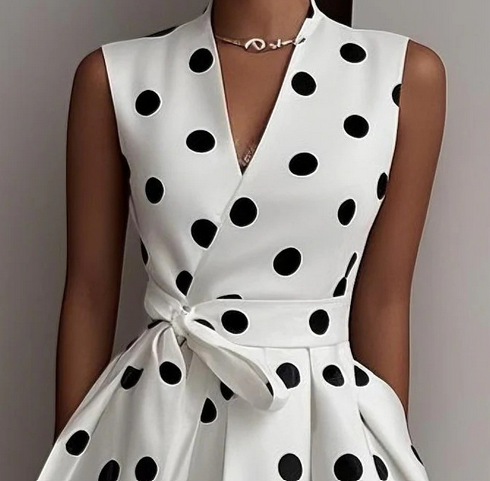 Effortless Elegance — Embrace Your Shape in the Chic Polka Dot Slimming Dress