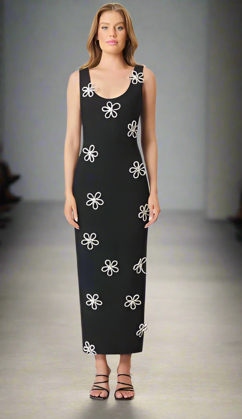 Step Into the Spotlight in the Chic Stitching Rhinestone Flower Design Sling Dress! CELEBRITY-WORTHY GLAM, NOW YOURS!