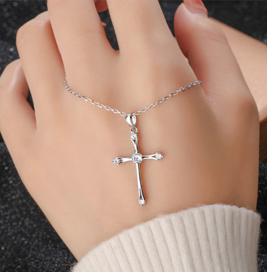 999.9 Pure Silver Vintage Cross Necklace for Women