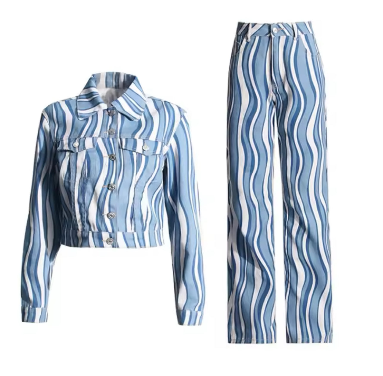 Stylish Personality Wave Denim Suit for Women | Trendy & Comfortable Outfit | Canada