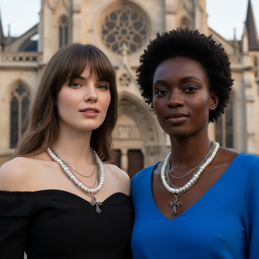 Elegant Baroque Cross Pearl Multi-Layer Necklace – Vintage Charm & Timeless Style