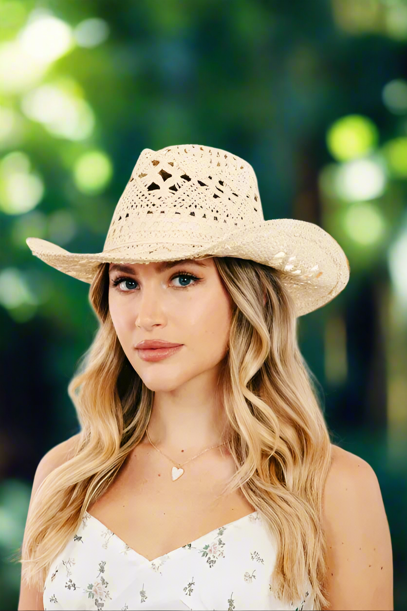 Fame Western Straw Braided Cowboy Sun Hat – UV Protection Ranch Style Hat for Men & Women