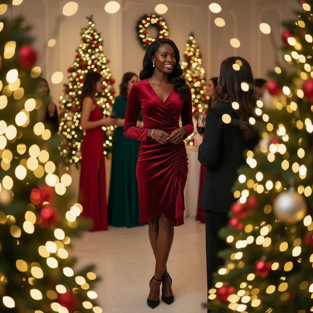 Gold Velvet V-Neck Bodycon Long Sleeve Dress – Elegant Slim Fit Party Skirt | Canada