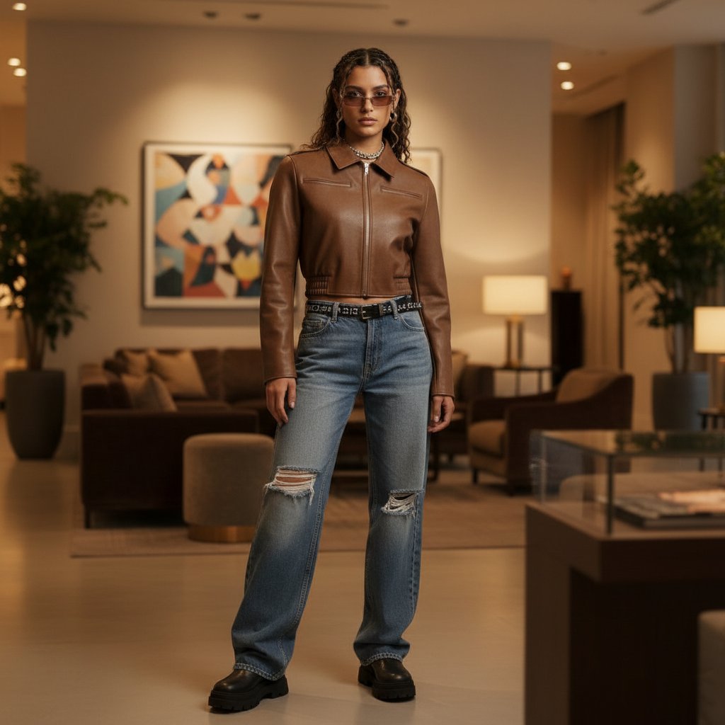 Women's Solid Color Zipper Leather Jacket – Loose Fit American Style with Lapels | Trendy Fall Outerwear USA/Canada
Free shipping & Returns