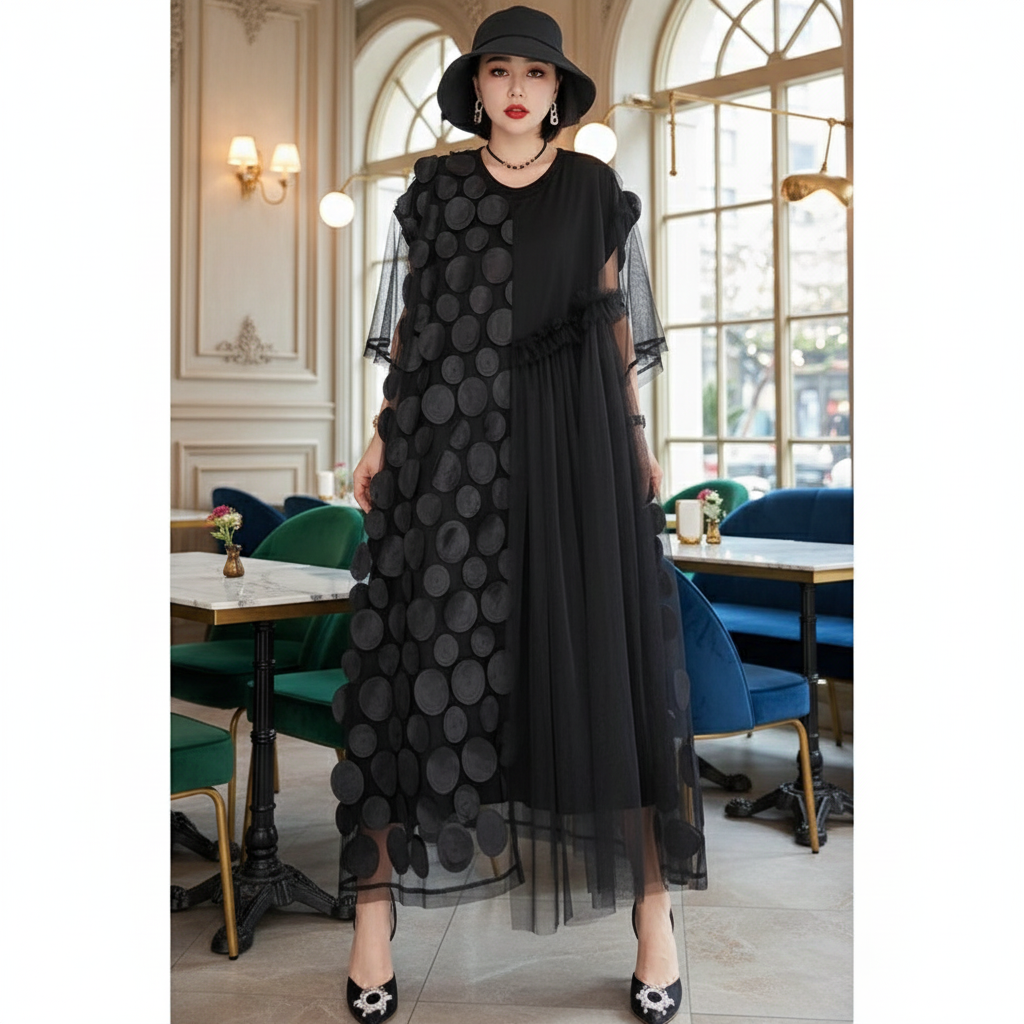 New Trendy 3D Women's Loose Plus Size Floral Polka Dot Dress