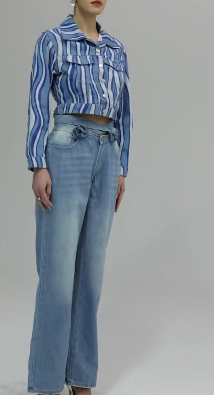 Stylish Personality Wave Denim Suit for Women | Trendy & Comfortable Outfit | Canada