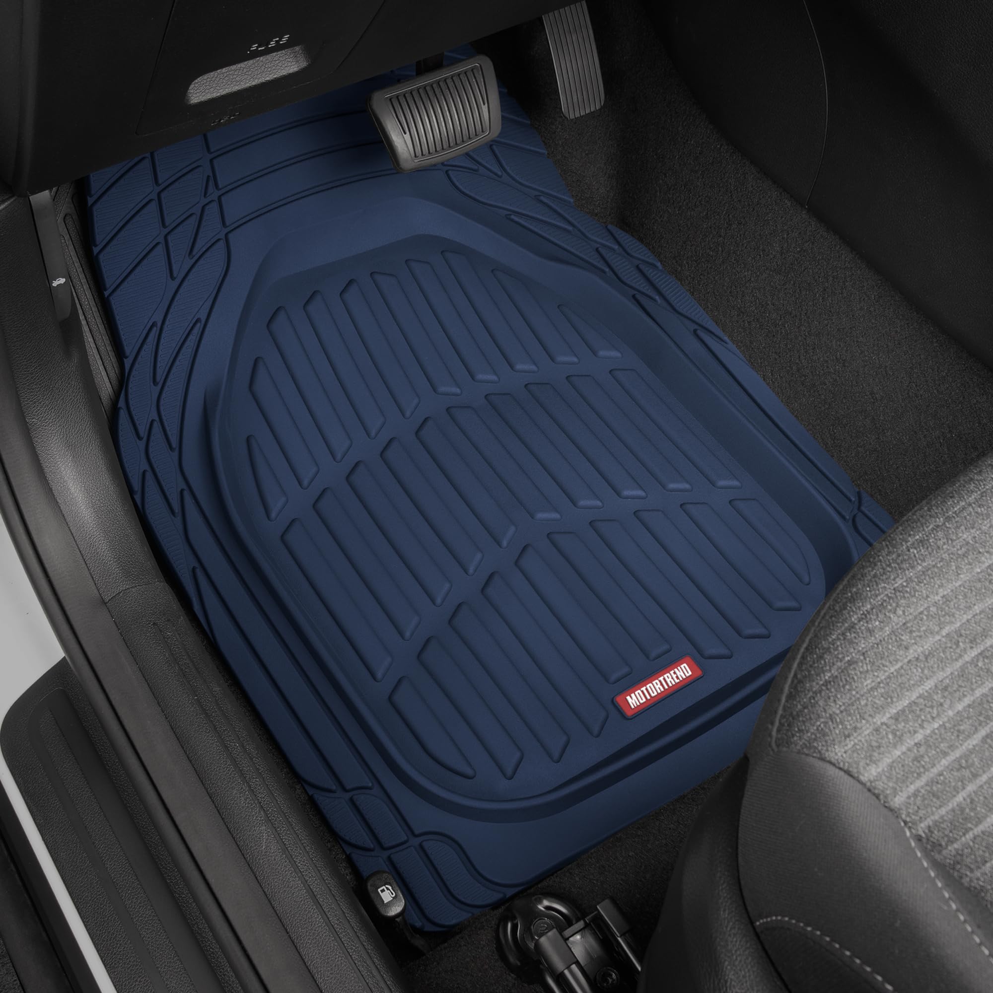 Motor Trend FlexTough Floor Mats for Cars, Deep Dish All-Weather Mats, Waterproof Trim-To Fit Automotive Floor Mats for Cars Trucks SUV, Universal Floor Liner Car Accessories, Black, Full Set