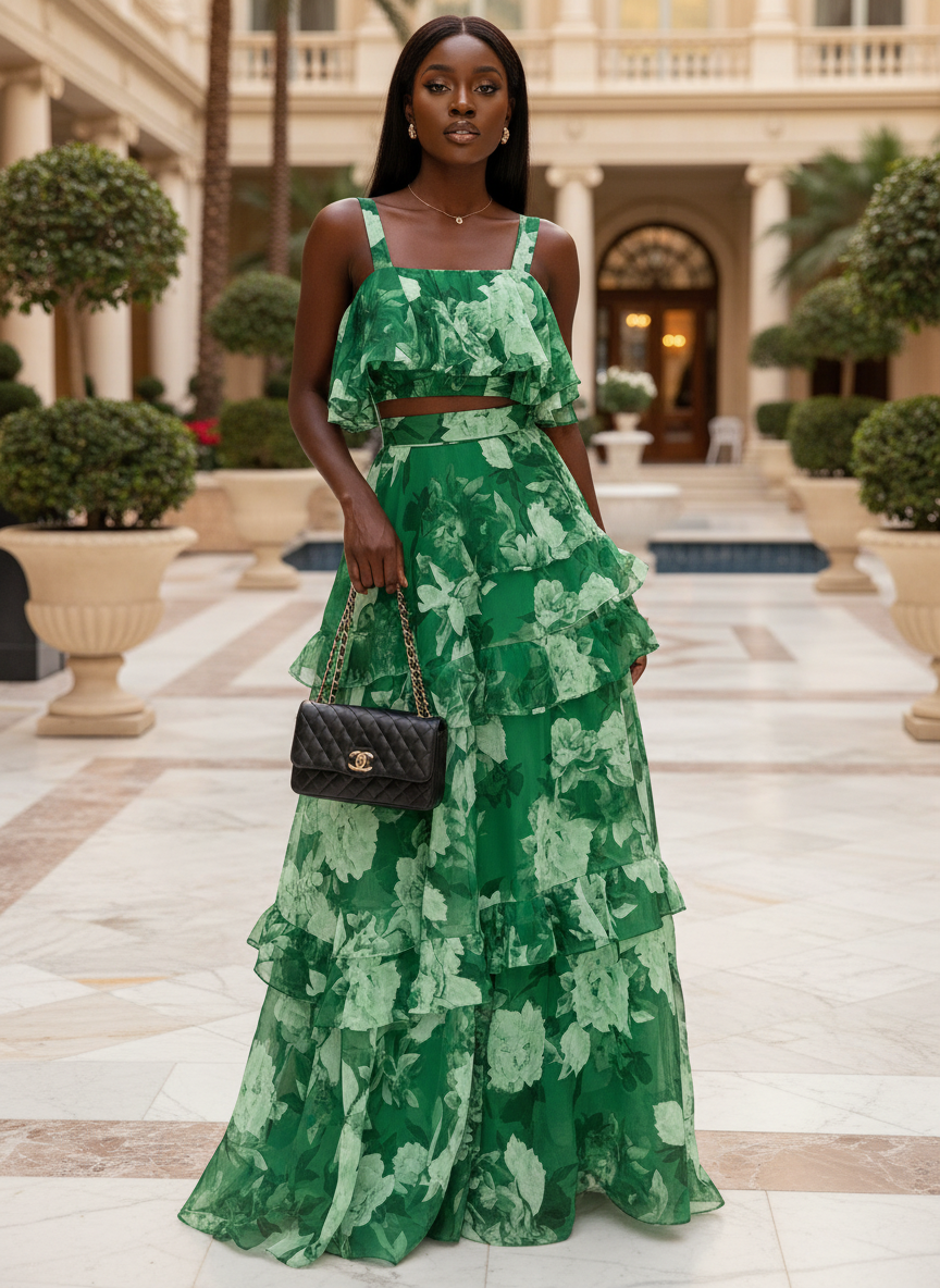 Plus Size Floral Cami and Layered Skirt Set – Flowy, Feminine, Comfortable Fit for All-Day Summer Style