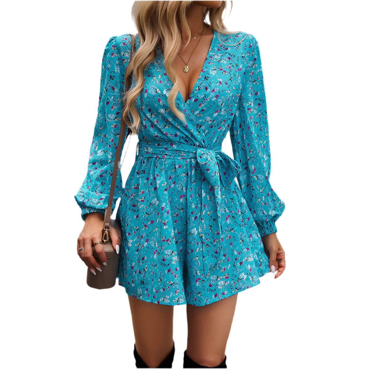 Lady Temperamental Printed High Waist Overalls – Stylish Contrast Long Sleeve Jumpsuit | Boho Chic & Comfortable 🇨🇦