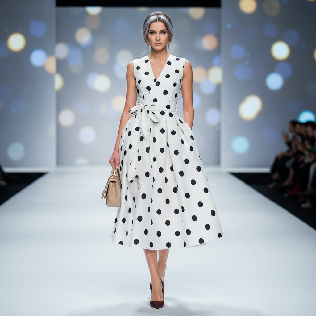Effortless Elegance — Embrace Your Shape in the Chic Polka Dot Slimming Dress