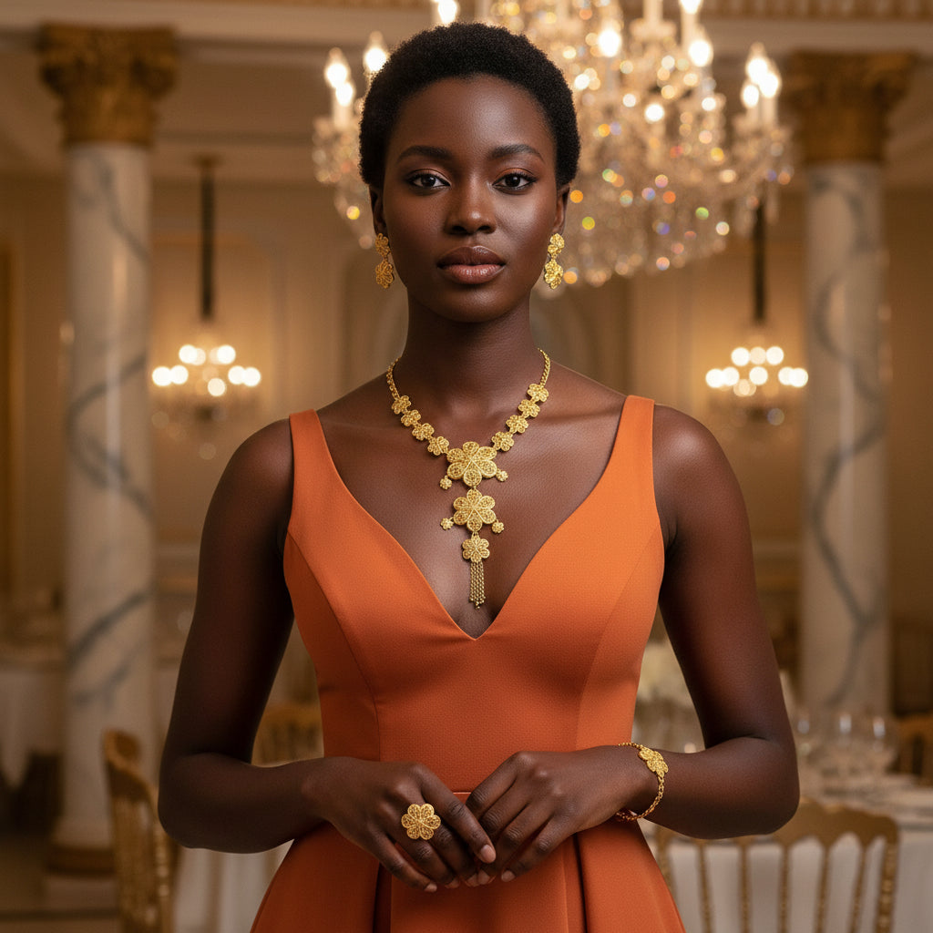 Exclusive Premium Dubai Gold and European Bridal/ women’s Necklace Earrings Hollow Carved Jewelry