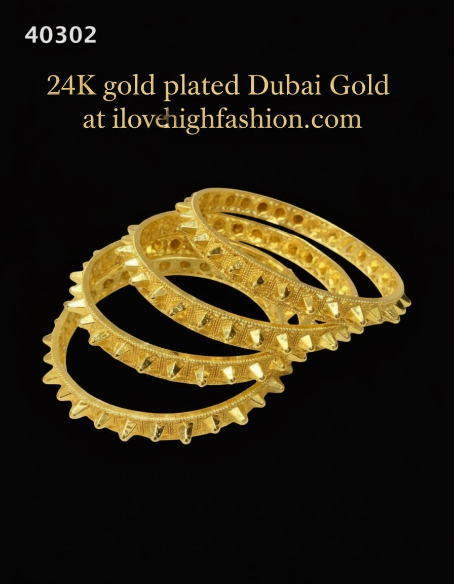 Dubai Gold Fashion Jewelry 4 spike Bangles Set