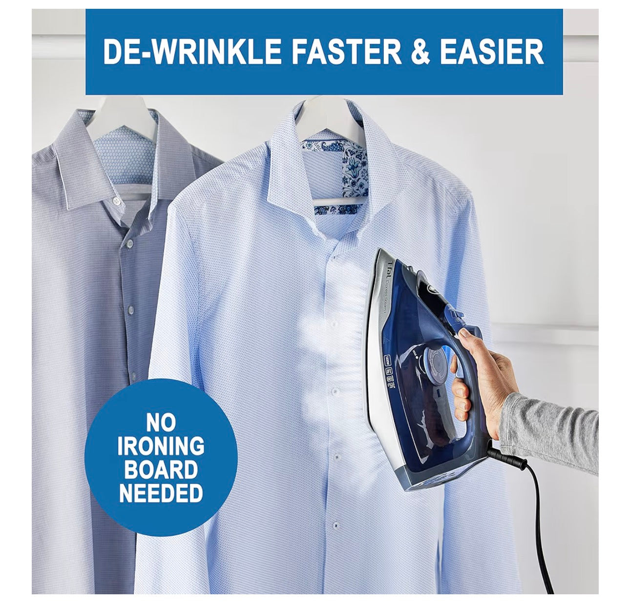 T-fal Express Steam Garment Iron, Blue, Fast results, Powerful Steam Boost, 5 settings, Safety Auto-off