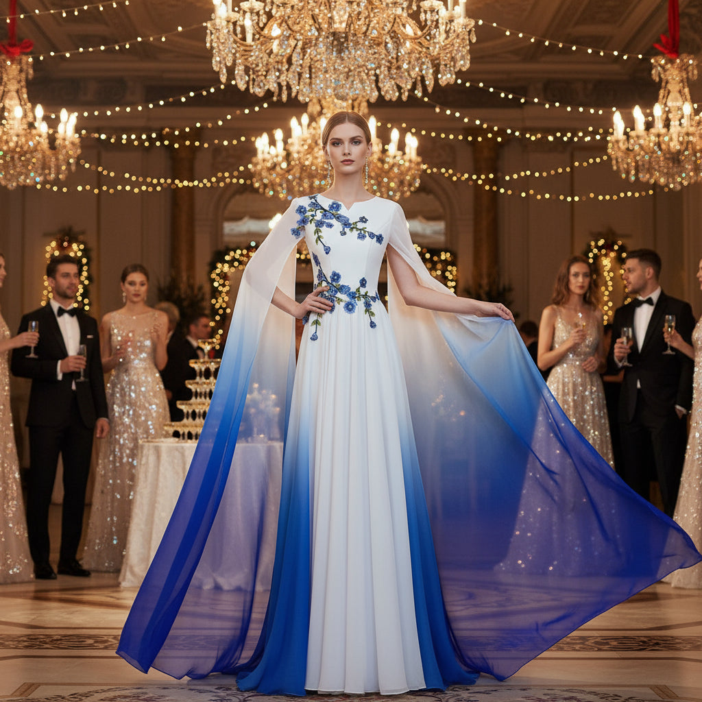 Sing with Confidence: Elegant white and  Blue Combination Dress - That Commands the Stage & Inspires Applause