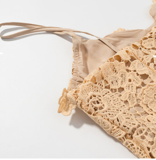 Turn Heads, Feel Irresistible & Own the Night in Our Hollywood Premium Beige Lace Flowers Dress
