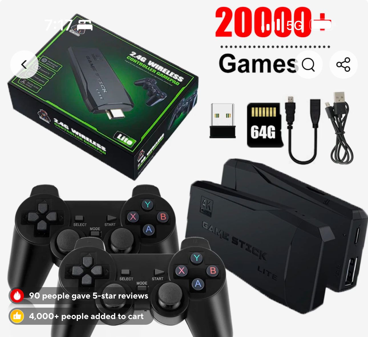 Retro Handheld Game Player Video Game Console Built-In 20000+ Games 64 G 4K TV Game Stick 2.4G Wireless Controller Gamepad