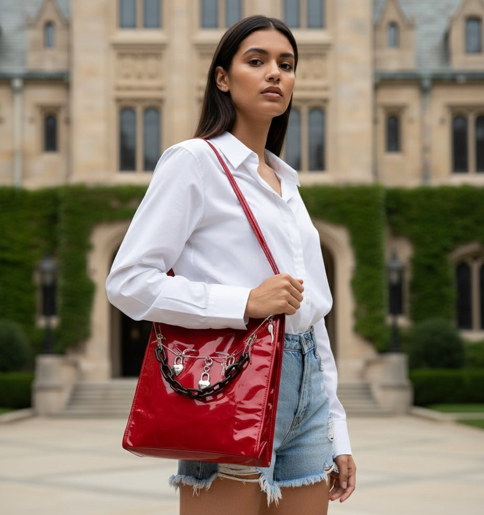 Retro Punk Subculture Y2k Millennium Patent Leather Red Shoulder Bag