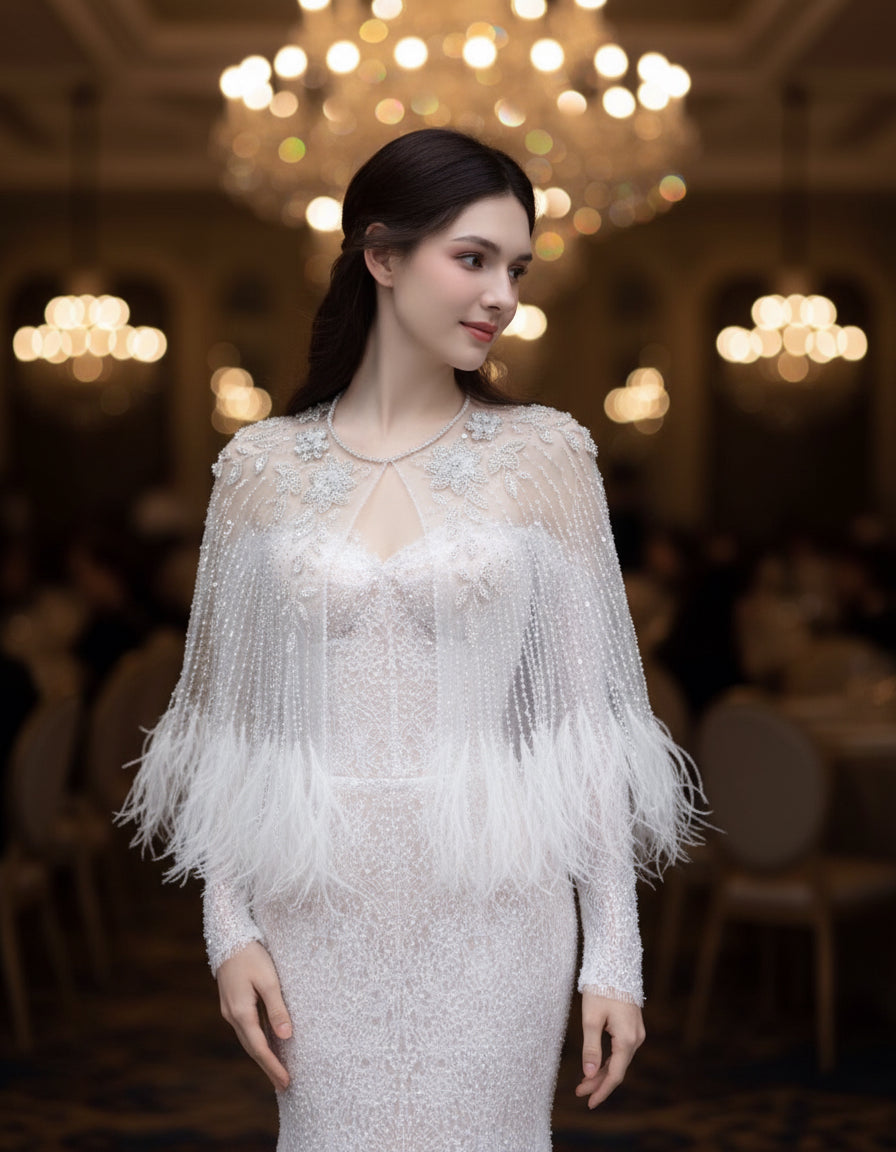 Mermaid Heavy Industry Feather Dress – Luxury Evening Gown for Red Carpet, Gala & Formal Events