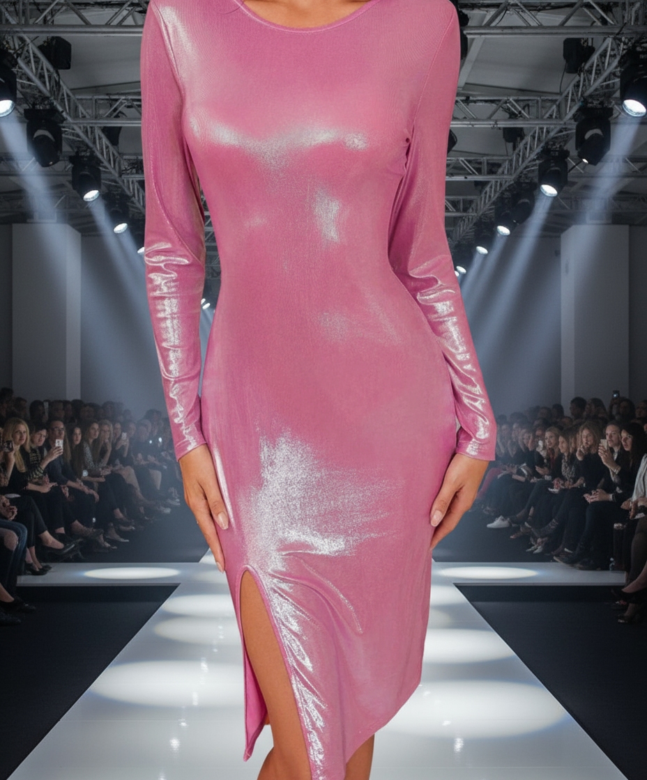 Exclusive European American Sexy Glossy Tight Slit Evening Dress – Holiday & Christmas Party Glam Dress