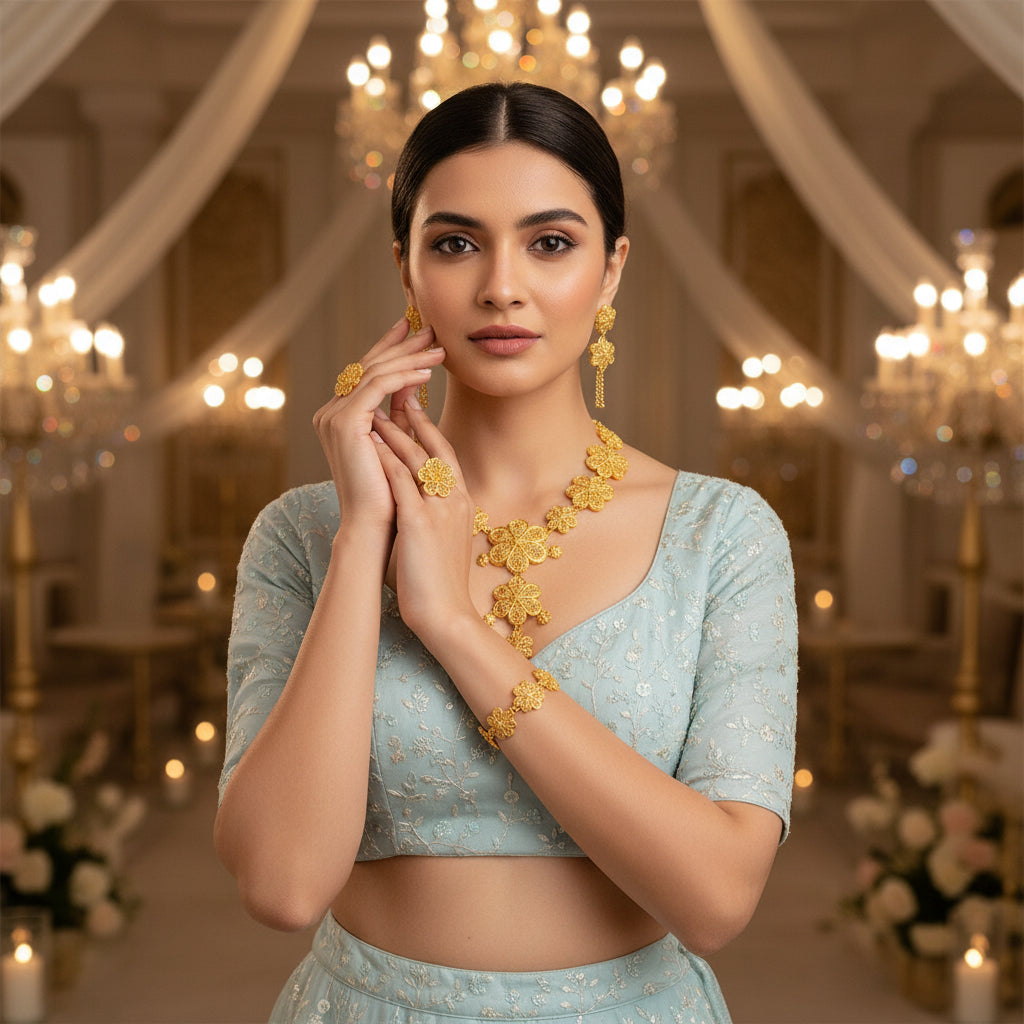 Exclusive Premium Dubai Gold and European Bridal/ women’s Necklace Earrings Hollow Carved Jewelry