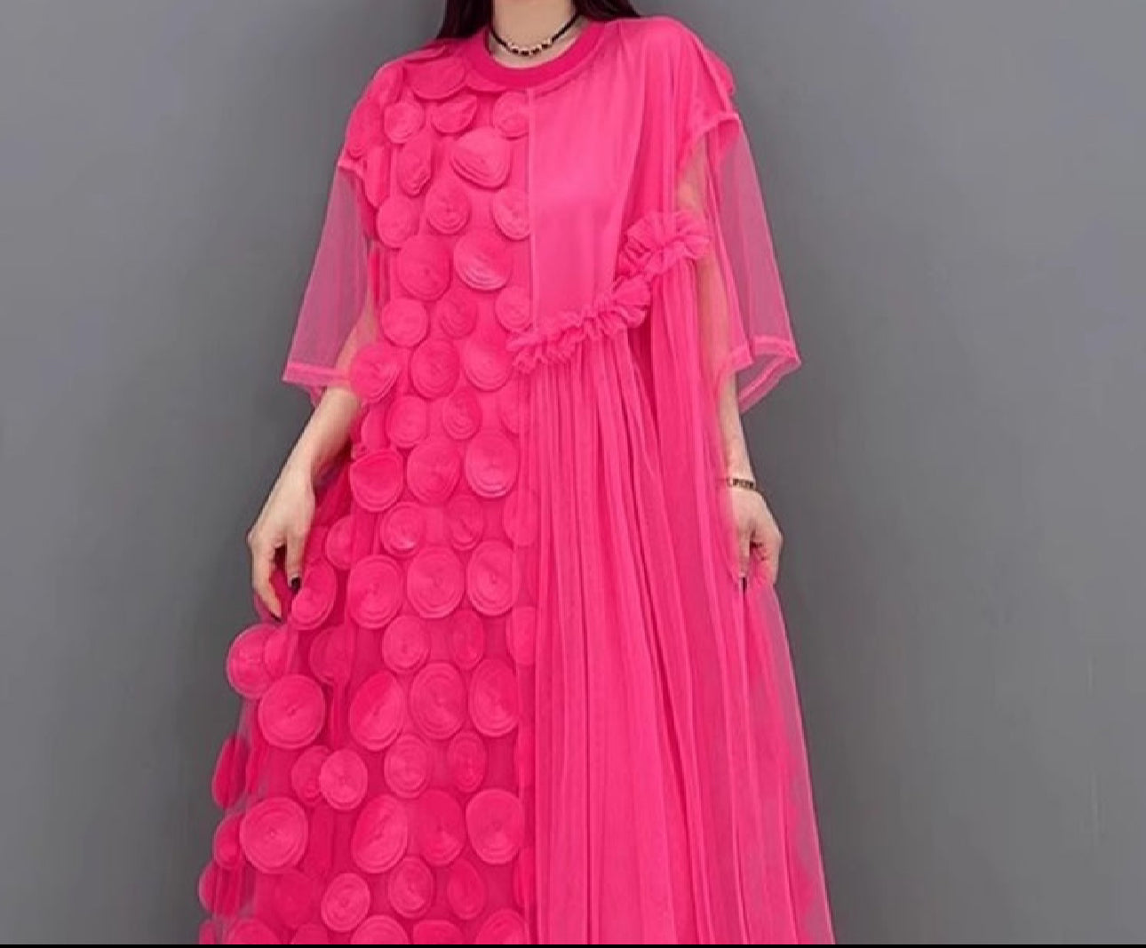 New Trendy 3D Women's Loose Plus Size Floral Polka Dot Dress