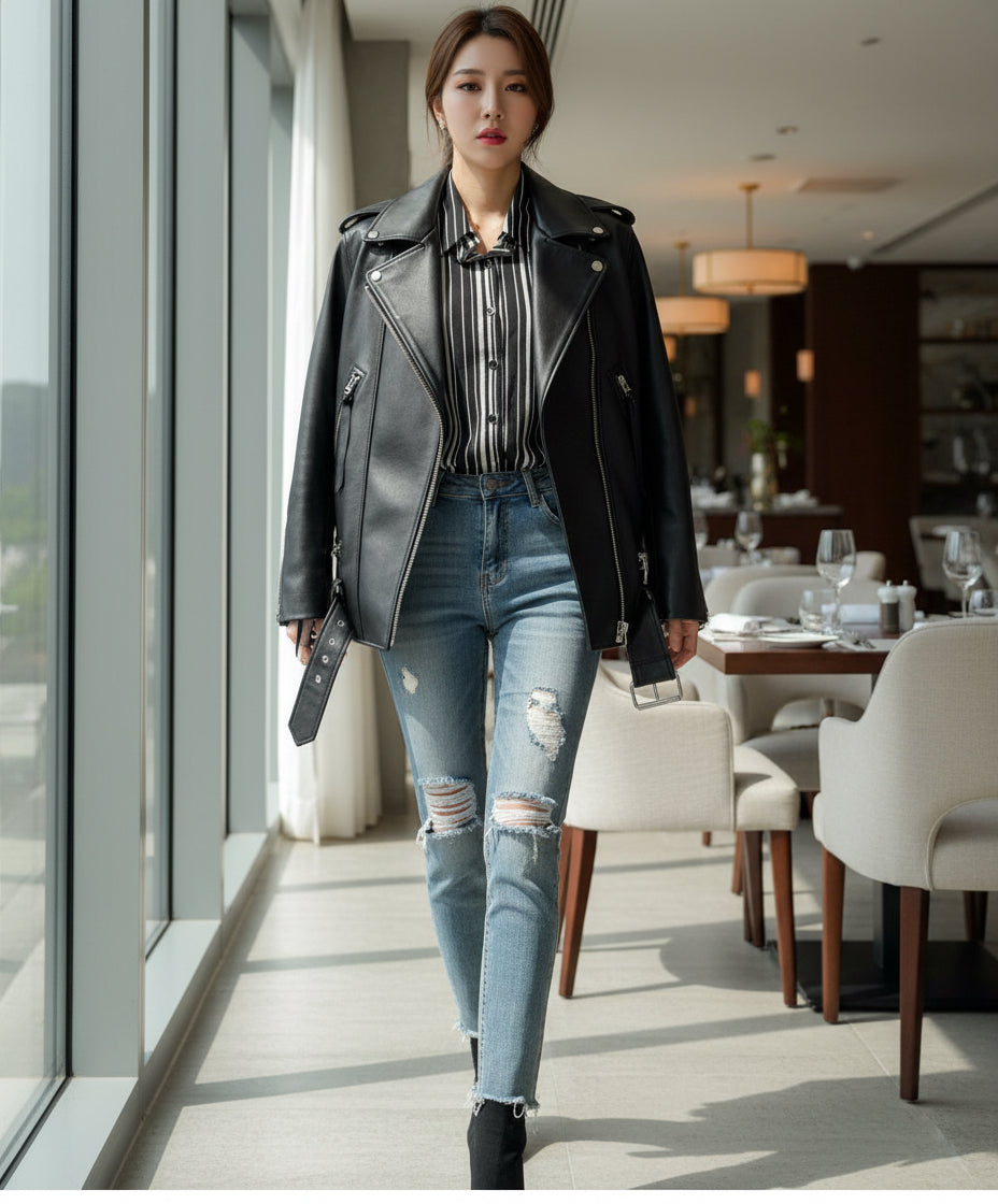 Women’s Sheepskin Loose BF Style Casual Jacket – Hollywood-Inspired Streetwear | Free Shipping USA & Canada