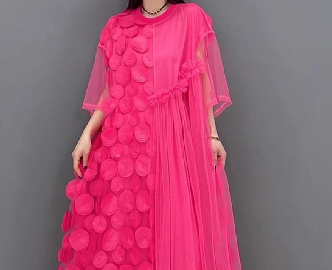 New Trendy 3D Women's Loose Plus Size Floral Polka Dot Dress