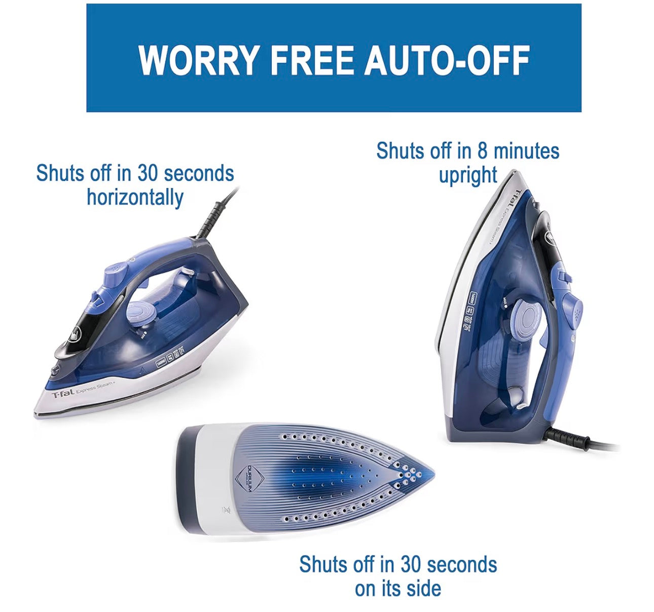T-fal Express Steam Garment Iron, Blue, Fast results, Powerful Steam Boost, 5 settings, Safety Auto-off