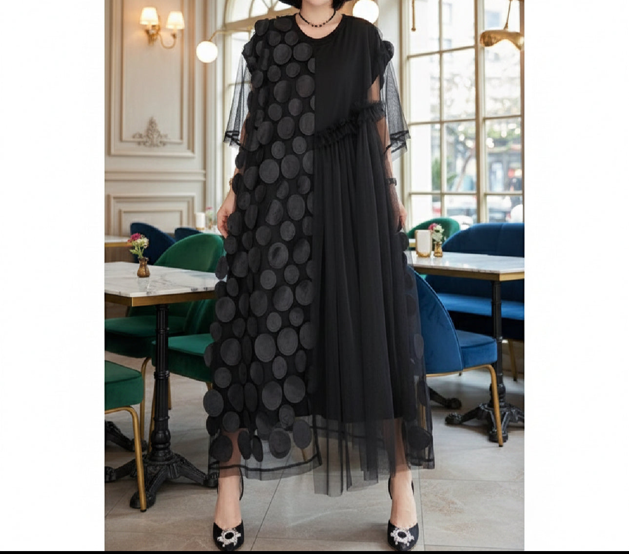 New Trendy 3D Women's Loose Plus Size Floral Polka Dot Dress