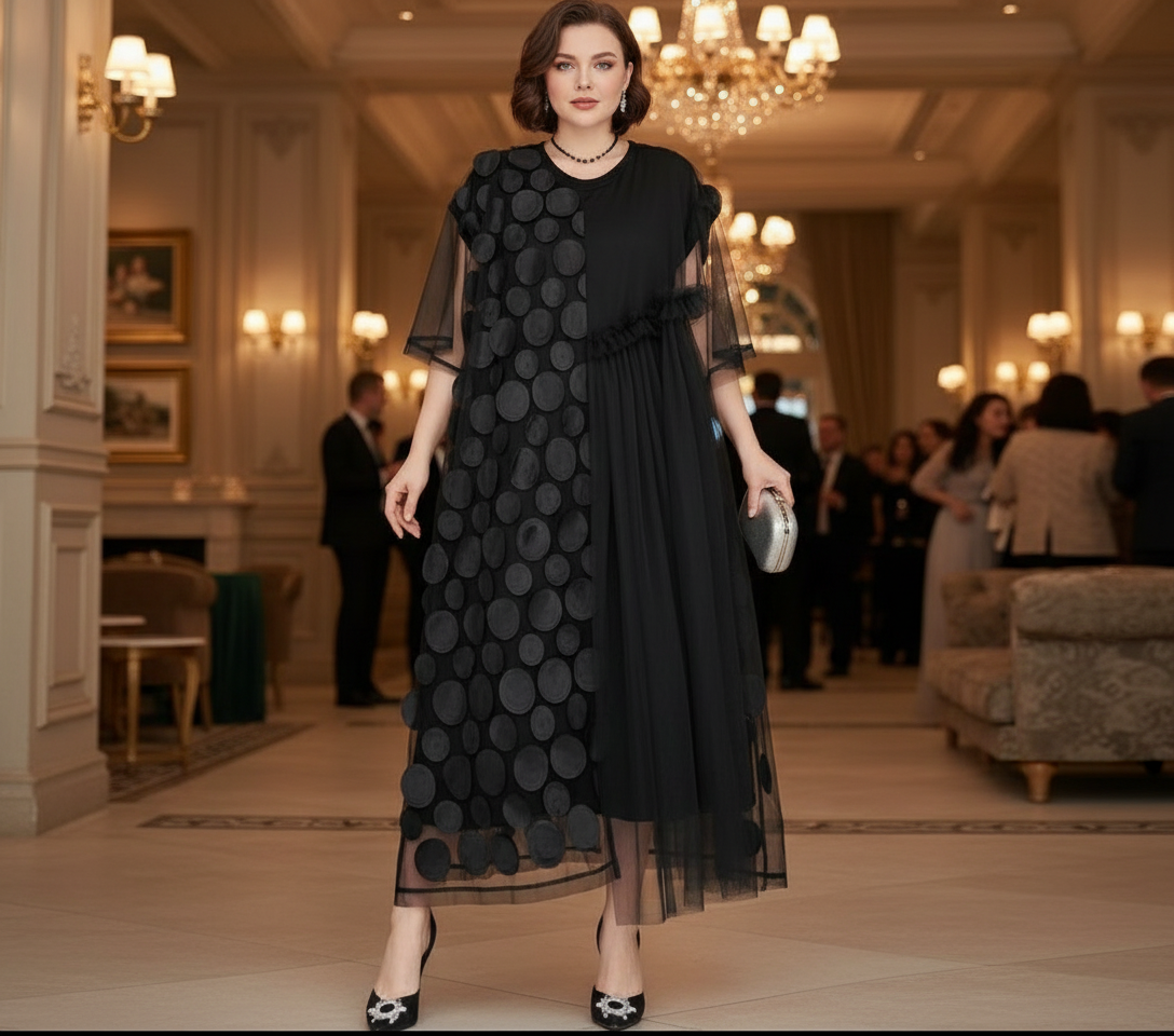 New Trendy 3D Women's Loose Plus Size Floral Polka Dot Dress