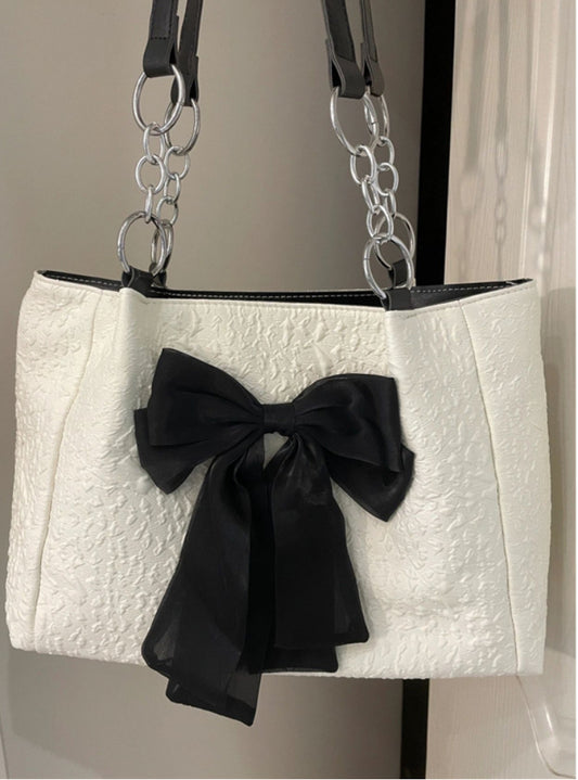 Chanel inspired Trendy Bow Tote Large Capacity Canvas Shoulder Bag