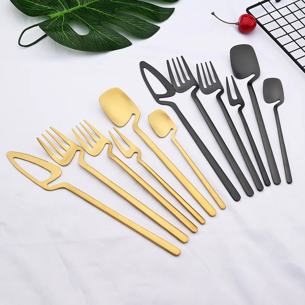 1/2/4/6Set Matte Black Flatware Cutlery Set Knife Fruit Fork Spoon Dinnerware Set 304 Stainless Steel Tableware Silverware Set